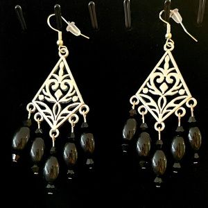 Black Onyx and Crystal 925 Earrings